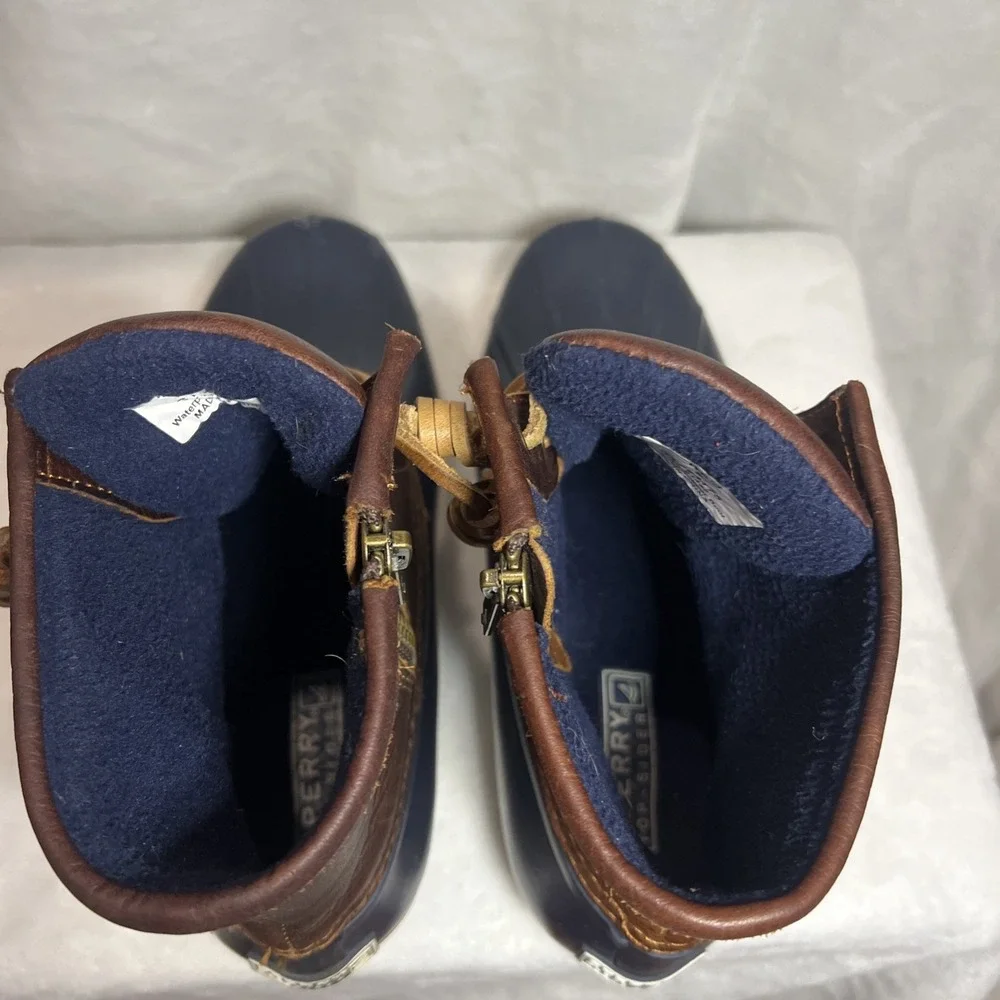 Sperry Top-Sider Saltwater Duck Boots Women's Size 8 Brown Navy Waterproof